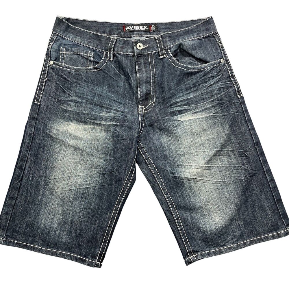 Avirex 34 Jean Shorts Bermuda Jorts Pockets Blue‎ Skater Hip Hop